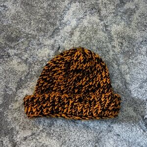 Cozy Knit Beanie - Black and Orange